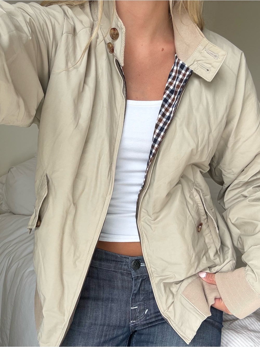 Vintage Beige Bomber harrington Jacket